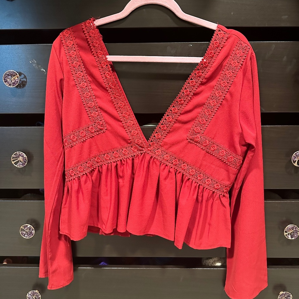 Lacy Cropped Open Back Blouse
